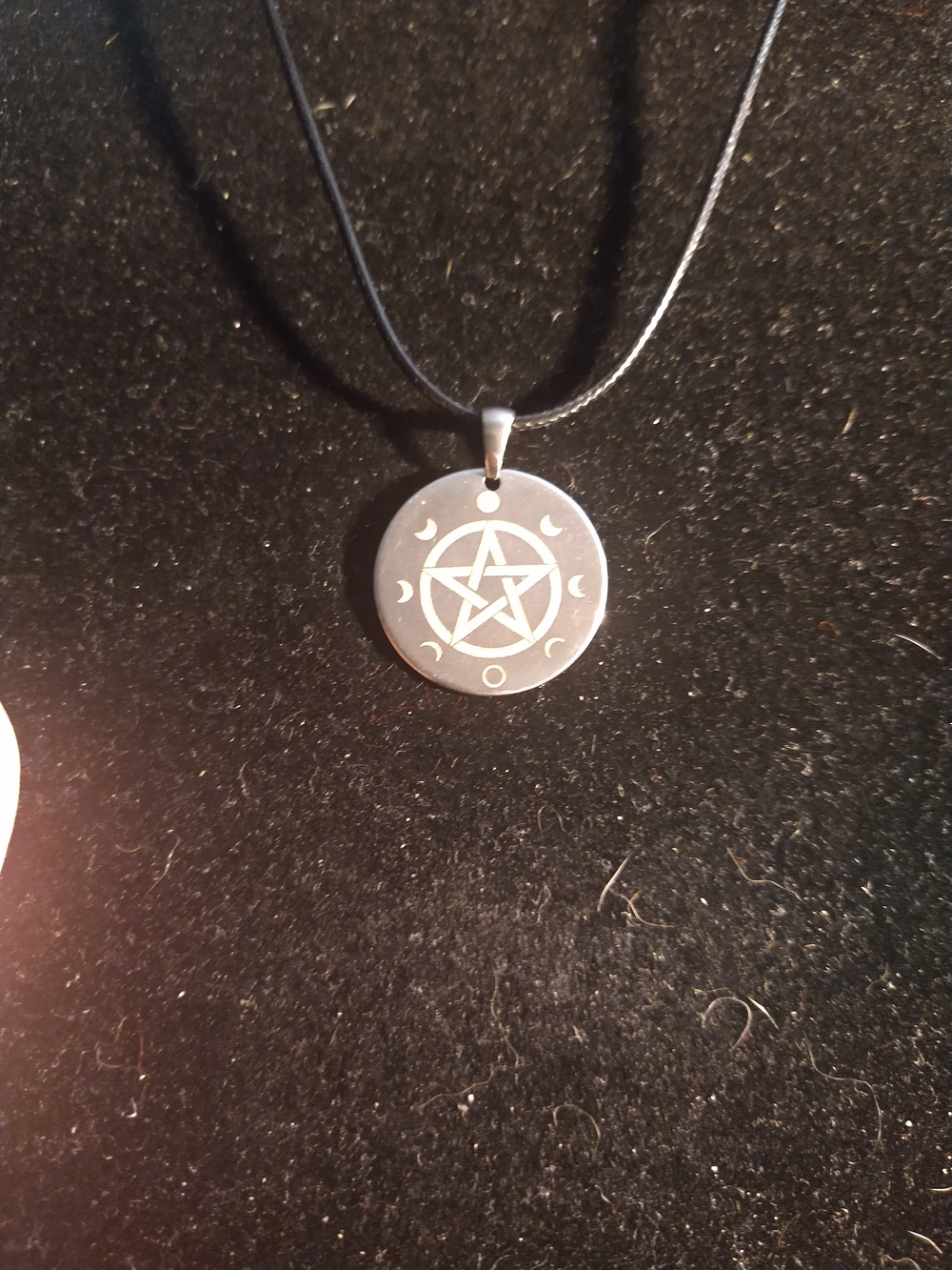 Pentagram Moon Phase Pendant Necklace - Black